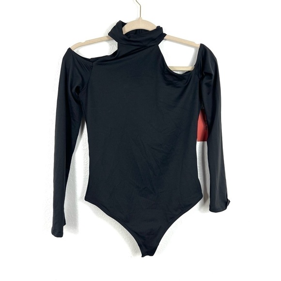 Alix NYC Leona Cold-shoulder Stretch jersey Thong Bodysuit in black size M - Picture 2 of 9